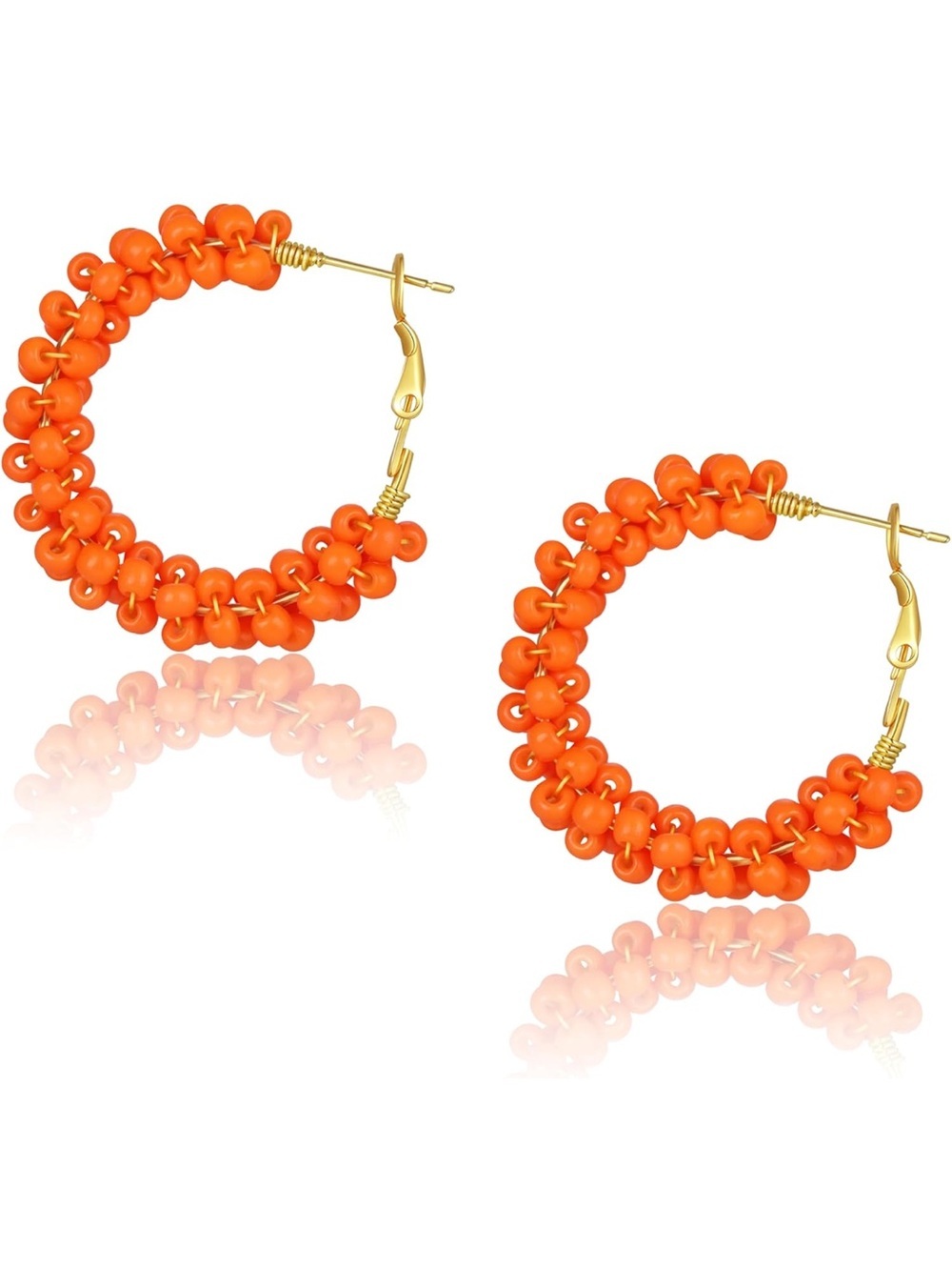 Anthropologie Bright Orange Beaded Hoop Earrings - Picture 4 of 4